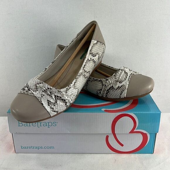 BareTraps Snakeskin-Embossed Mitsy Flats- Cream Multi- Size 8.5 M- NIB - Picture 1 of 8